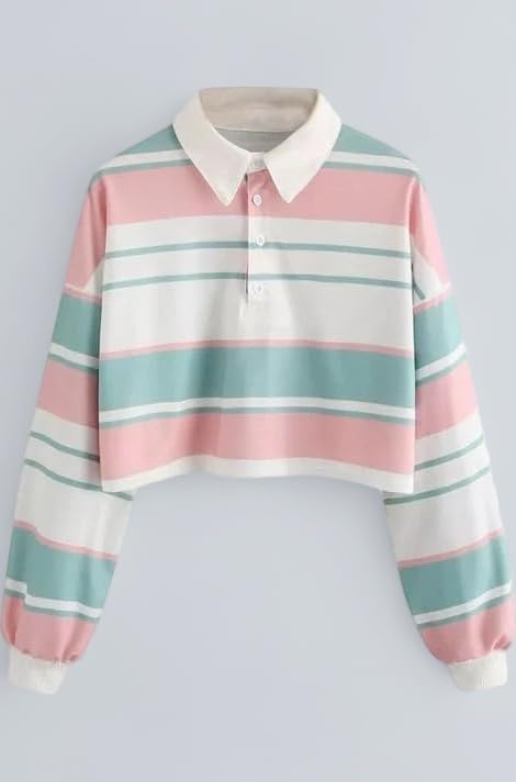 Women’s Rainbow Tie-Dye Long Sleeve Crop T-Shirt – Soft Cotton Blend, Black – Cute Casual Tee