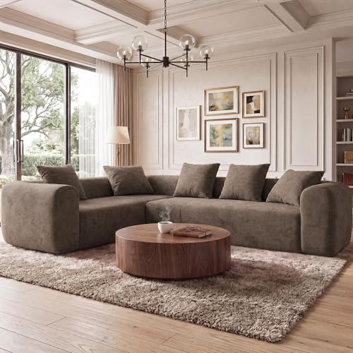 Image of Claiks 106 inch Cloud Boneless Couch, Left Chaise Sofa, Light Grey