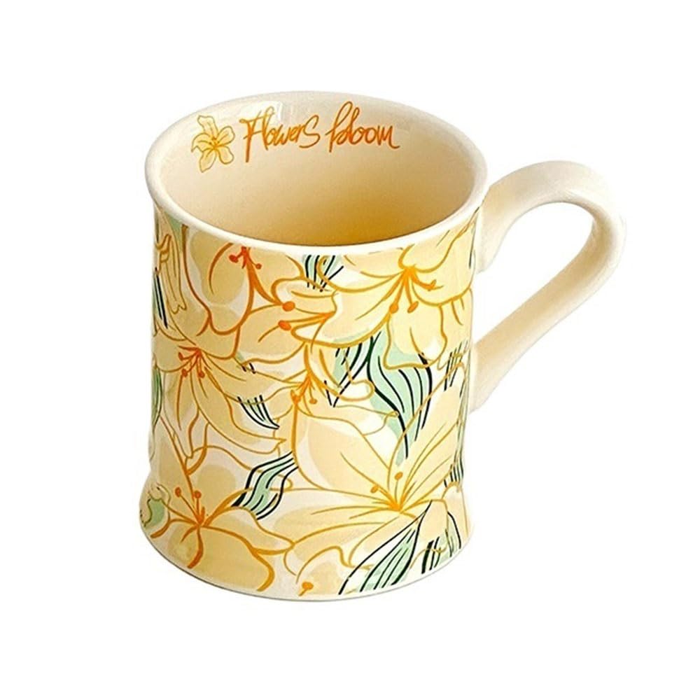 LIBANGRONG-888 Mugs Colorful Flower Patterned Cute Ceramic Mug Hot & Cold Drinks Cocoa Milk Tea Cappuccino Latte Yogurt Milk Tea Cup(Yellow)