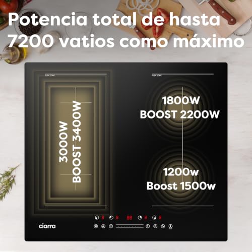 Placa de inducción con función boost Ciarra de 7200W y control táctil de 9 niveles 5