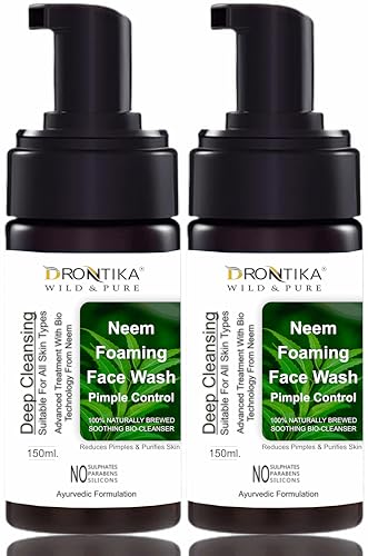 Image of Drontika Wild & Pure Neem Foaming Face Wash - 100% Natural Antibacterial Cleanser for Acne, Pimples & Oily Skin - Purifies Pores, Sulfate-Free Formula - 300ml