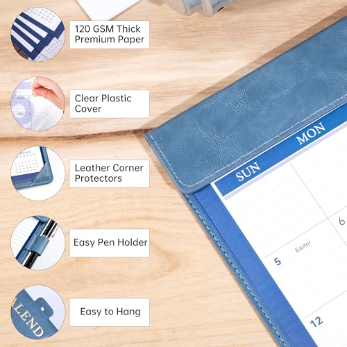 Image of Yoment Desk Calendar 2026 Leather Desk Calendar with to-Do Lists, 13 Months Desk Pad Wall Calendar with Pen Holders PVC Cover for Work Office School Home Women Men, Jan2026-Dec 2026, 17 x 12, Blue