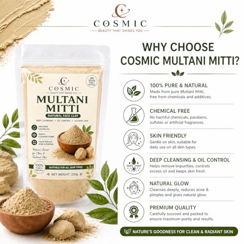 Image of Cosmic Multani Mitti Natural Face Clay Powder, 250g, Oil Control, Deep Cleansing, Acne Care, Skin Brightening, Suitable for All Skin Types