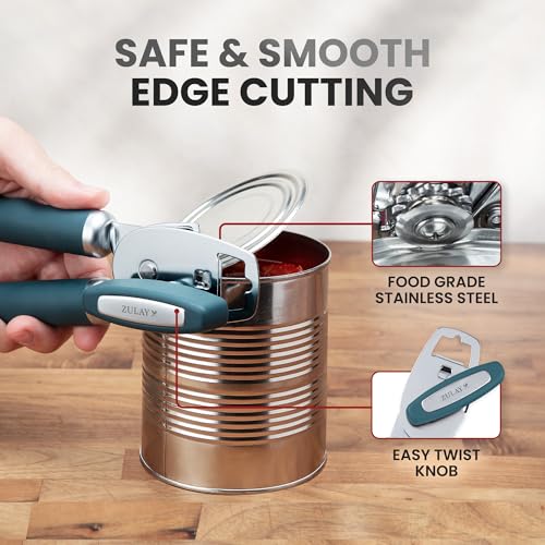 Image of Zulay Kitchen Manual Can Opener Heavy Duty Patented Stainless Steel, Green