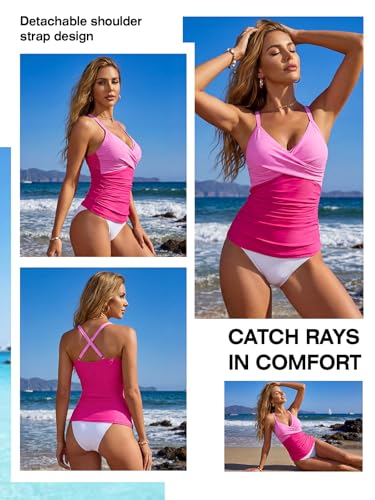 Image of RELELCIGA Women's Tankini Top V Neck Ruched Tummy Control Bathing Suit Top