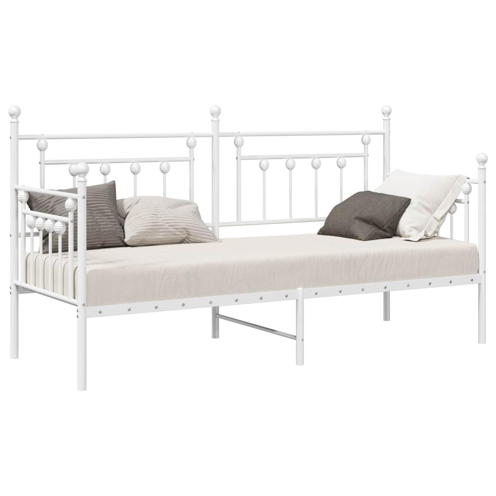 Prostokątna rama krzesła dziennego, biała, metalowa rama, łóżko dzienne do sypialni, stalowe łóżko dzienne 75 x 190 cm, stabilna rama stalowa z powierzchnią malowaną proszkowo, odporna na