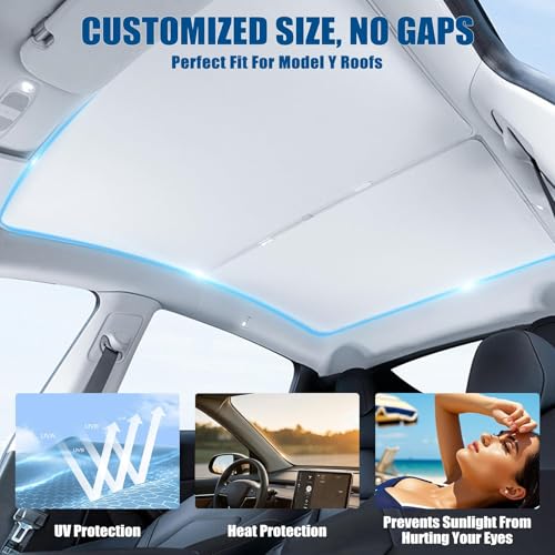 Image of Roof Sunshade for Model Y Juniper 2025 2026 |No Gaps, No-Sagging | Heat Insulation for Glass Roof | Foldable Sunroof Cover for Tesla Model Y Juniper Accessories, White