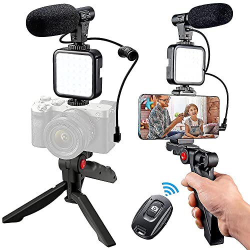 IKZAI Tripod for DSLR, Camera |Operating Height Camera Video Recording Vlogging Kit for Video Making, Mic, Mini Tripod Stand, LED Light & Phone Holder Clip for Making Videos Podcasting