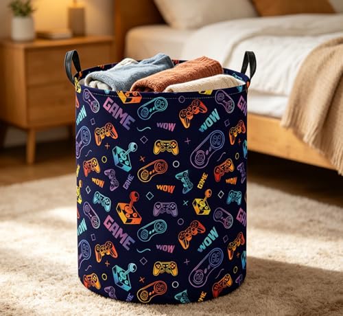 Image of Essme Kids Laundry Basket,Game Hamper Collapsible Waterproof Storage Bin for Boys,Gift Baskets(Color Game)