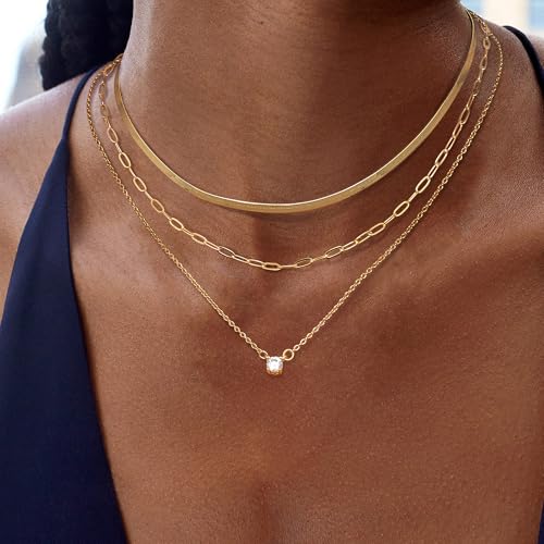 Dochais Layered Gold Chain Necklaces for Women Dainty Choker Charm Necklace Stack 14k Gold-Plated Non-Tarnish Statement Pendant Necklace Set4