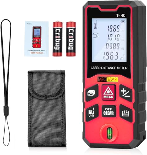 Distance Measuring Meter Tape, 0.05 to 40 Meter | Laser Distance Meter with Backlit LCD & Pythagorean Mode | Area and Volume | Laser Range Finder | Digital Measuring Unit(40 Meter)