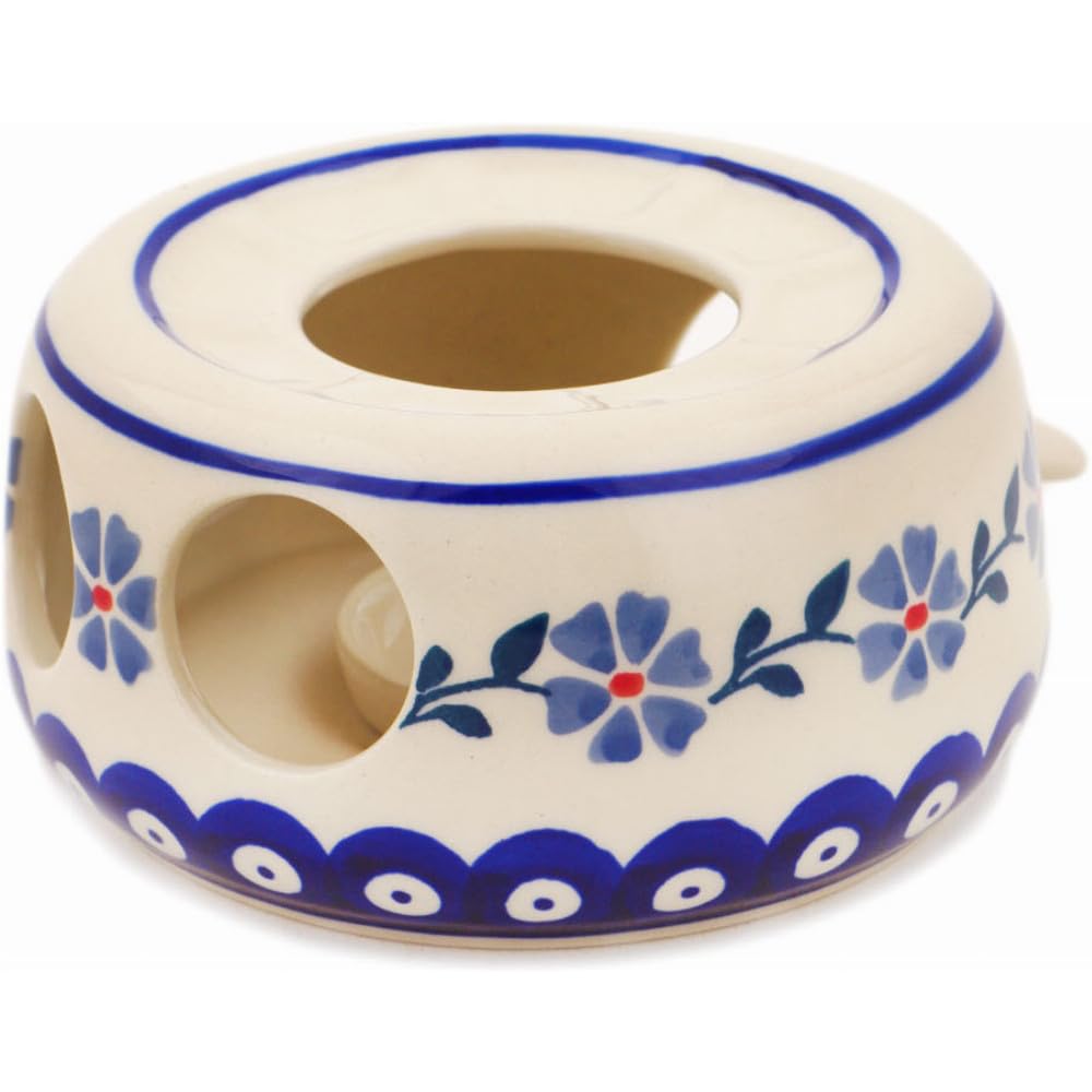 Authentic Polish Pottery Heater in Peacock Forget-Me-Not Design Handmade in Boles?awiec Poland + Certificate of Authenticity