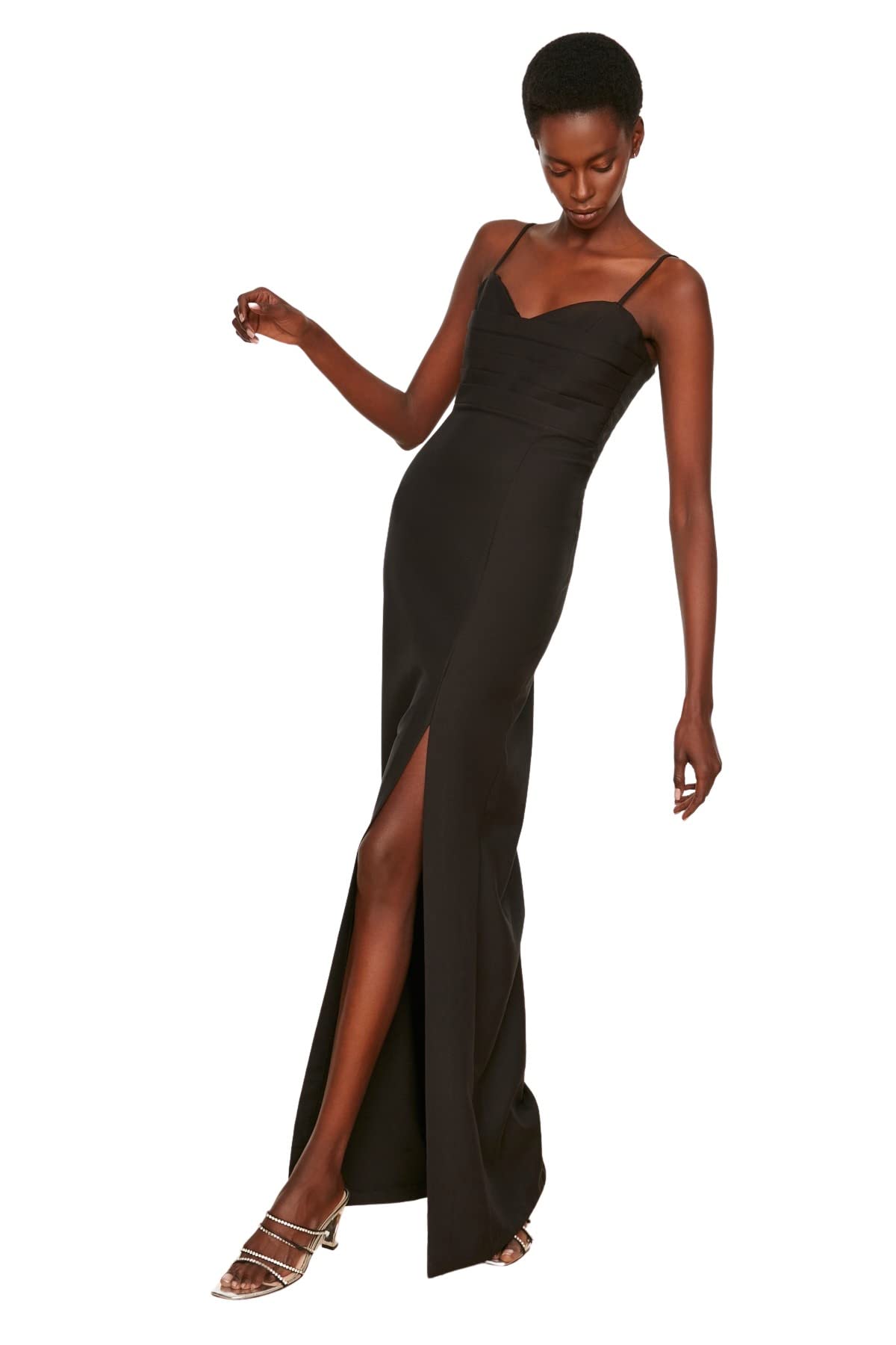 Trendyol FeMan Maxi Shift Fitted Woven Evening Dress Schwarz