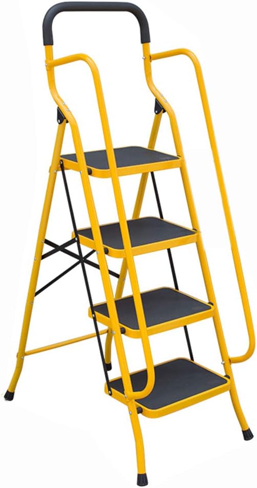 Step Stool Four-Step Ladder, Indoor Handrail Ladder Non-Slip Metal Outdoor Ladder Household Ladder/Yellow/53 X 8.5 X 158Cm