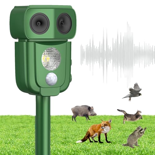 WUGEIN Ultrasonido para Gatos, con energía Solar, ahuyentador para Gatos de jardín por ultrasonidos con Sensor de Infrarrojos, con Flash LED y Sensor de Movimiento PIR, Ideal para Granjas, Jardines y