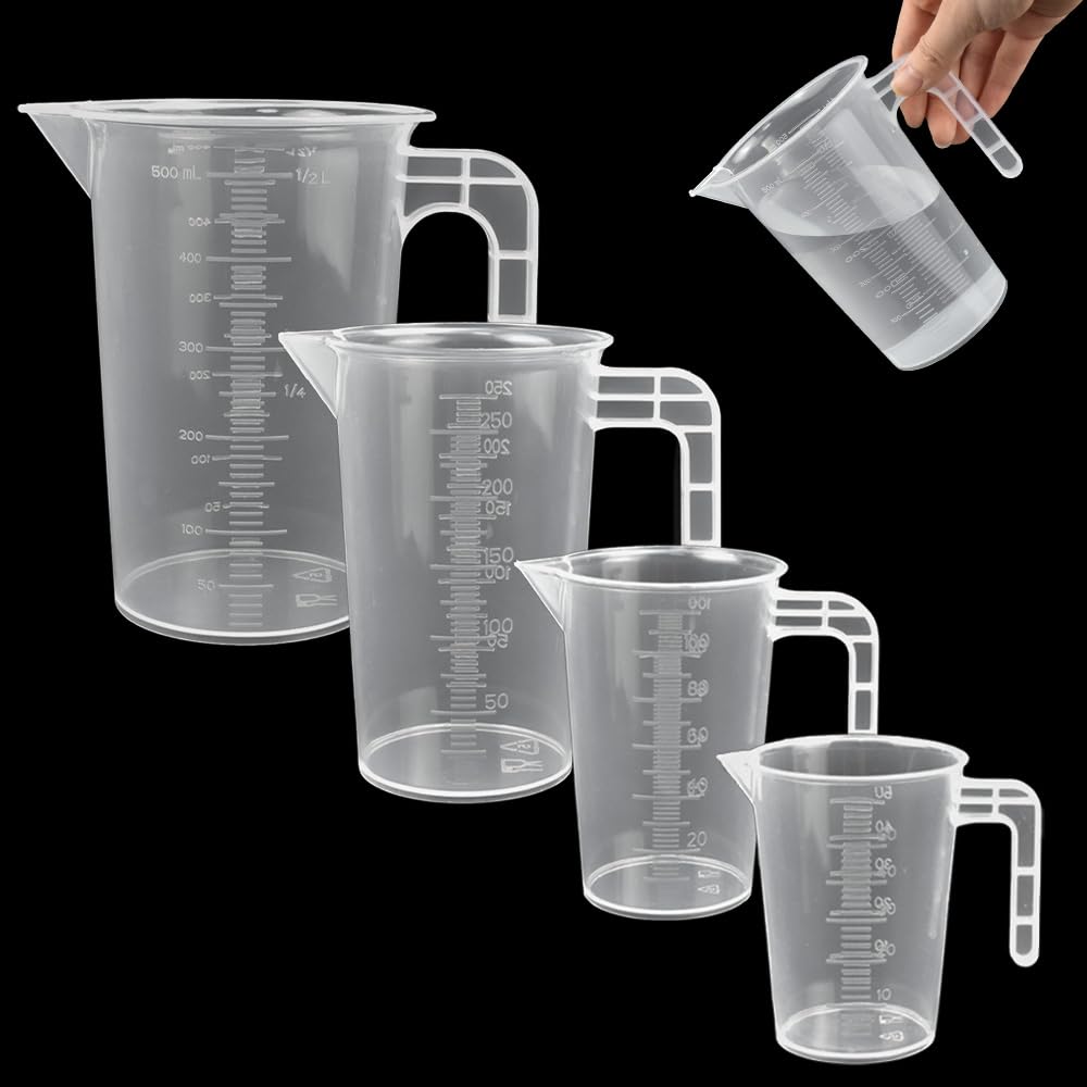KITERI 4 Pcs Plastic Measuring Jug Set, 50ml/ 100ml/ 250ml/ 500ml