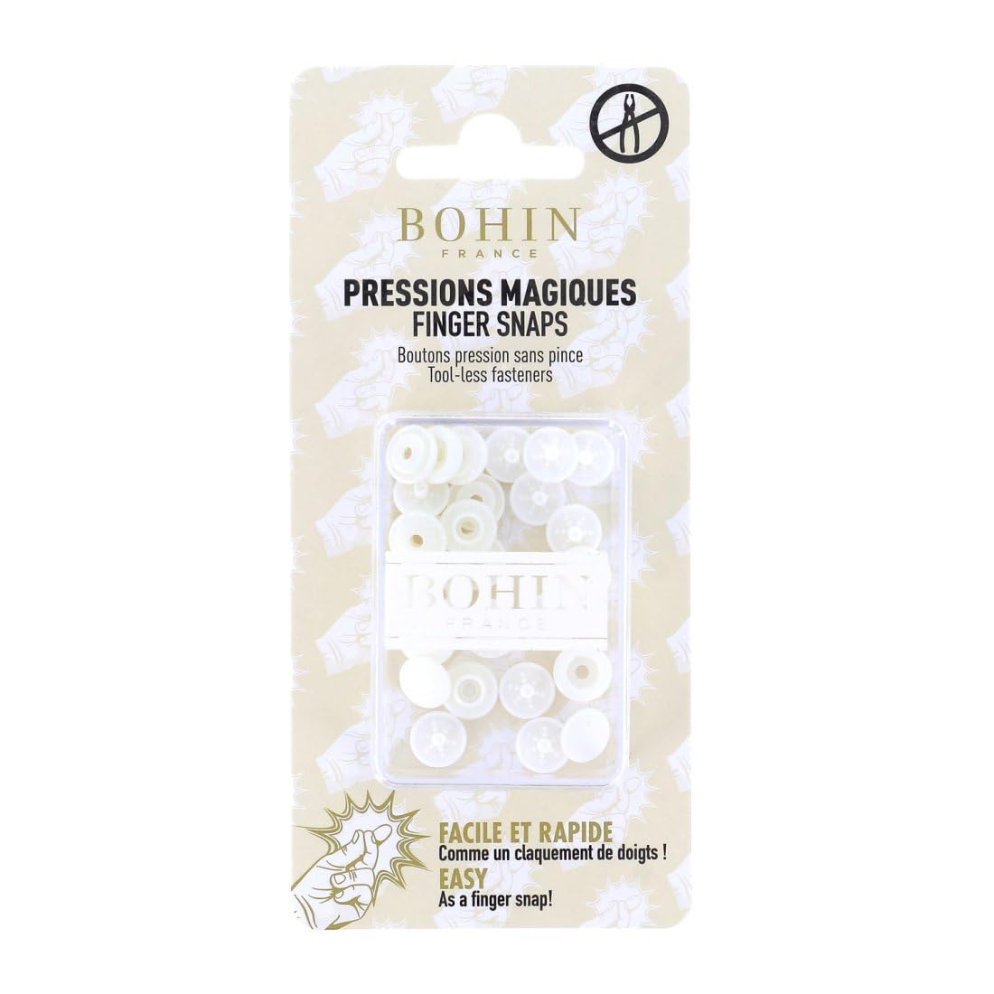 Bohin Snap Fasteners, White, 9mm