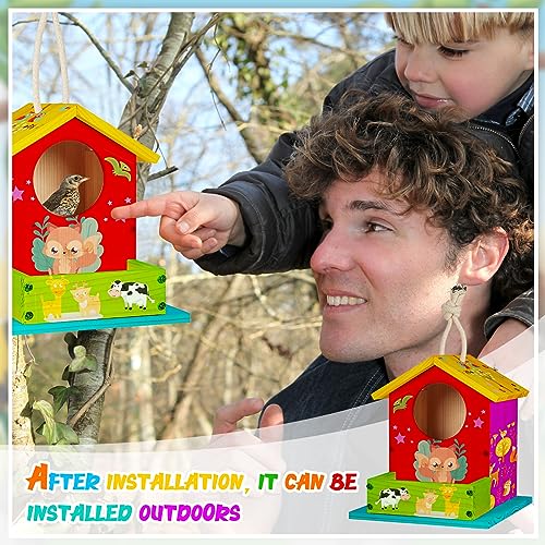 Image of Liliful 2 Pack Birdhouse Kits for Kids, DIY Wooden Bird House Kit to Build and Paint, Birdhouse Painting Kit for Kids Ages 4-8 8-12, Arts and Crafts Activity, Classroom Gift for Boys Girls