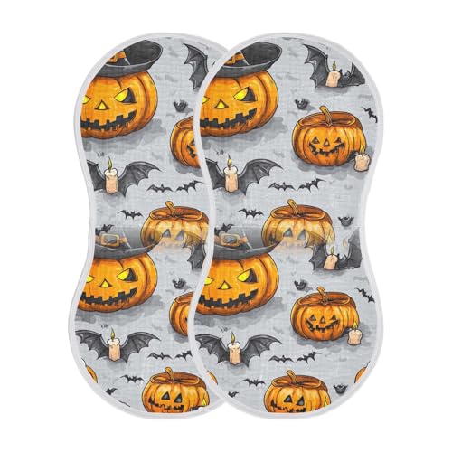Muslin Burp Cloth for Baby 2PCS Halloween Pumpkins Super Absorbent Burping Cloths, Bibs for Newborn Boys Girls