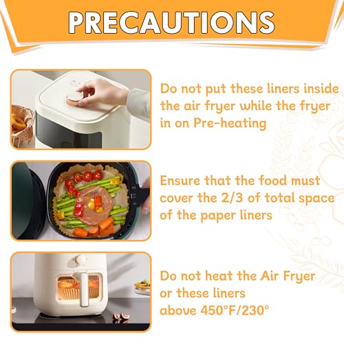 Image of Marve Air Fryer Liners Disposable, 125PCS Non-Stick Oil Resistant, 8 Inch Round for 5-8QT Air Fryer, Unbleached Parchment Paper for Baking, Roasting, Microwave