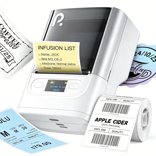 Image of POLONO PM220S Bluetooth Thermal Label Maker, Portable Sticker Printer with 2'' x 1.18'' Label Tape, Easy to Use Label Machine for Home Office Business, Cream