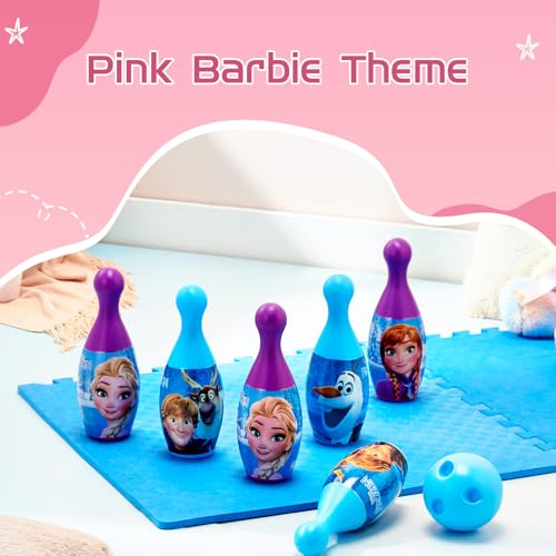 Image of Amazon Brand - Jam & Honey Frozen Bowling Toy Set for Kids 3+ Years, Indoor Outdoor Bowling Game with 6 Pins & Ball, Sports Toy for Boys & Girls, Disney Frozen Theme, BIS Certified Safe