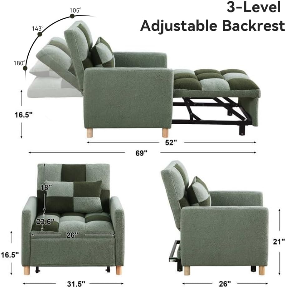 Sillón Convertible Plegable Verde miniatura 2