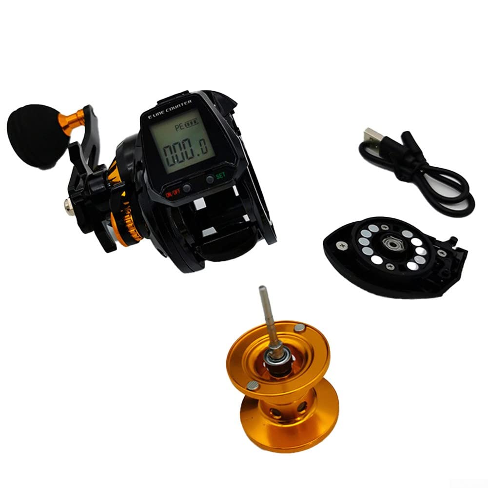 SPORTARC 6.3:1 Digitale Baitcasting Angelrolle mit Linienzähler, 5+1 Edelstahl-Kugellager, Magnetbremse, EVA-Griff, für Rafting und Baitcasting