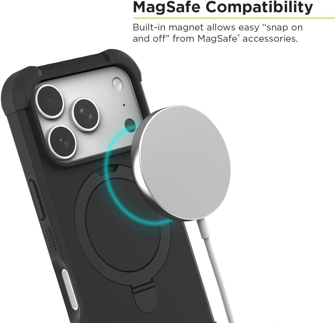 PureGear Case for iPhone 17 Pro (2025) 6.3", Military Tested and Approved Magnetic Phone Grip Case, MagSafe Compatible, Heavy-Duty Durable Protective iPhone 17 Pro, Built-in Kickstand, Black