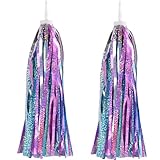 2 Stück Fahrrad Griffe Tassel Bands Regenbogen Fahrrad Streamer für Mädchen Jungen Roller Dreirad Lenker (Laser Blau Rosa)
