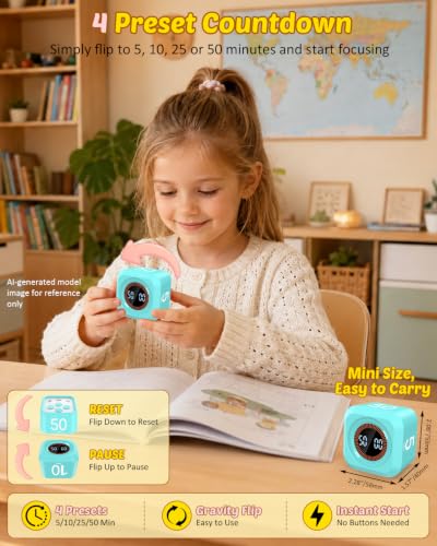 Pomodoro Timer Cube with Silicone Case 5/10/25/50 min, Vibrate&Sound Alarm - Image 4