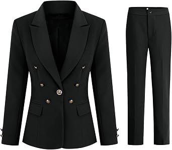 YUNCLOS Women's 2 Pieces Vintage Office Lady Suit Set 1 Button Blazer and Suit Pants