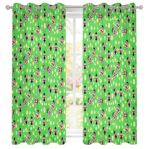 Brown Ladybugs Sheer Curtains 39 Inch Length 2 Panels Set