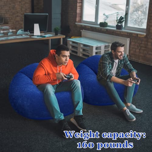 Image of Realspring Inflatable Bean Bag Chairs Outdoor Blow up Camping Chairs Inflatable Lazy Sofa Folding Portable Bean Bag Loungers Couch for Movie Night(Dark Blue,2 Pcs)