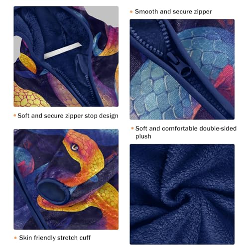 Watercolor Cute Snake Toddler Fleece Jacket Girl Boys Hooded Fleece Jacket Coat Warm Outwear Zip-up 3-10T3