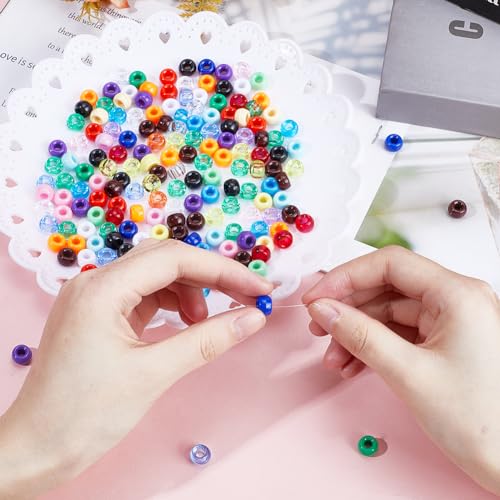 SUNNYCLUE 960 Pcs 6x9mm Pony Beads Bulk Plastic Opaque & Transparent Colored Pony Beads for Jewellery Making Kits Braid - Image 3