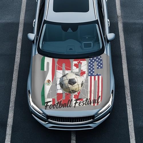 Image of 2026 Football Festival Car Hood Cover Stretch Car Hood Cover Wrap Fashion Car Bonnet Banner Automotive Hood Covers Accessory Decorative Universal Fit for Most Cars Sedans