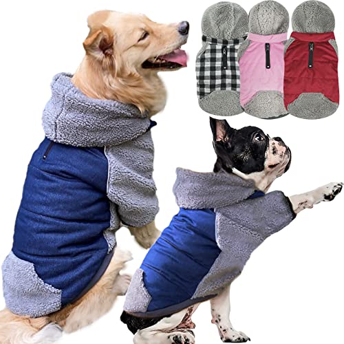 Etechydra Hundemantel Jacke mit Hut Abnehmbarem, Wendbare Winterjacken Mäntel Hundejacke mit Beinen, Dickes Warmes Fleece Hundebekleidung Reflektierendes Hundepullover Blau, XS Cover