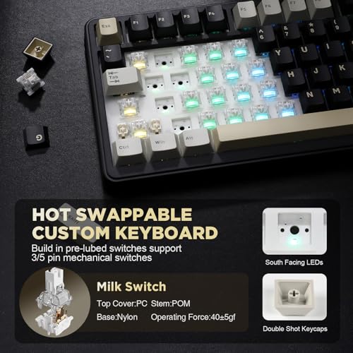 Image of YUNZII B75 Mechanical Keyboard,75% Layout with Knob,Hot Swappable RGB Backlit Gasket Mounted, Creamy Typing, Double-Shot PBT Keycaps,Cherry Profile,for Win /Mac (Black, Milk V2 Linear Switch)