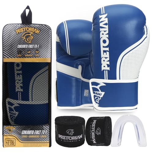 Kit Luva de Boxe e Muay Thai First FX1 Pretorian (Azul/Branco, 16 Oz)