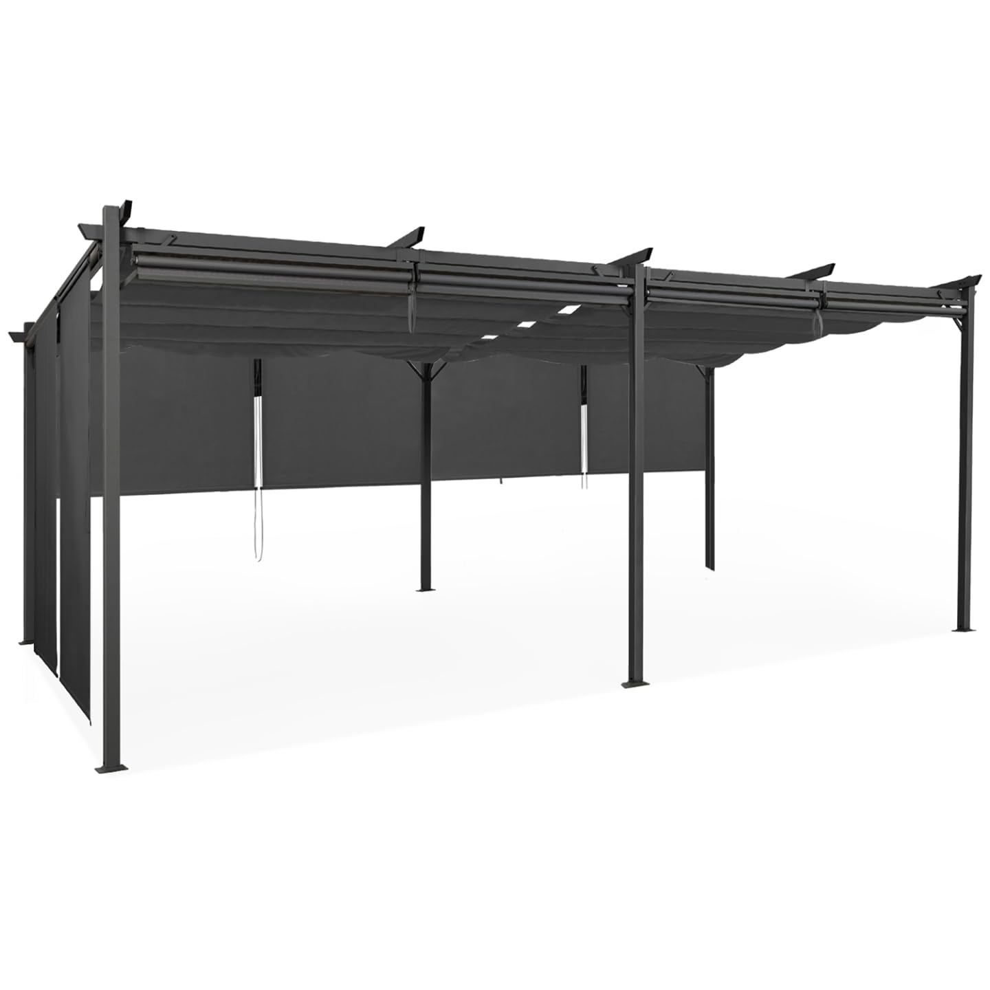 IDMarket - Pergola edición especial techo retráctil 3 x 6 m y 6 persianas, color gris