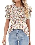 Ivicoer Cute Summer Tops for Women Puff Short Sleeve Tshirt Loose Fit Work Blouses Fashion Boho Floral Shirt Casual Spring Tops 2025 L