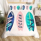 Homewish Surfboard Comforter Cover Set Summer Sea Surfing Theme Duvet Cover Ocean Theme Bedding Set 2pcs for Kids Boys Teens Soft Polyester Quilt Cover with 1 Pillow Case(No Comforter) Twin Size