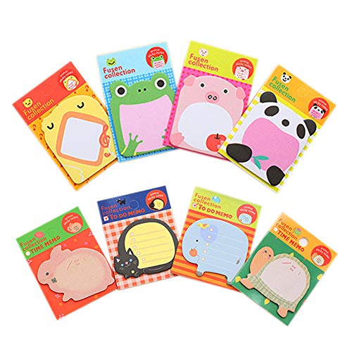KINGSEVEN Cute Animals Shaped Sticky Note Self-stick Note Gift for Students Children(24Pack, Random delivery)