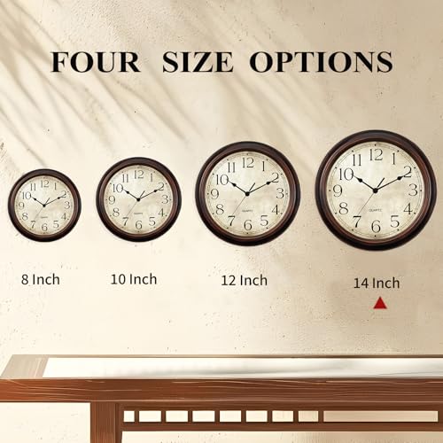 Image of KECYET 14 Inch Wall Clocks Battery Operated Silent Non-Ticking Analog Wall Clock Vintage Retro Rustic Style Decorative for Living Room Kitchen Home Office(Bronze)