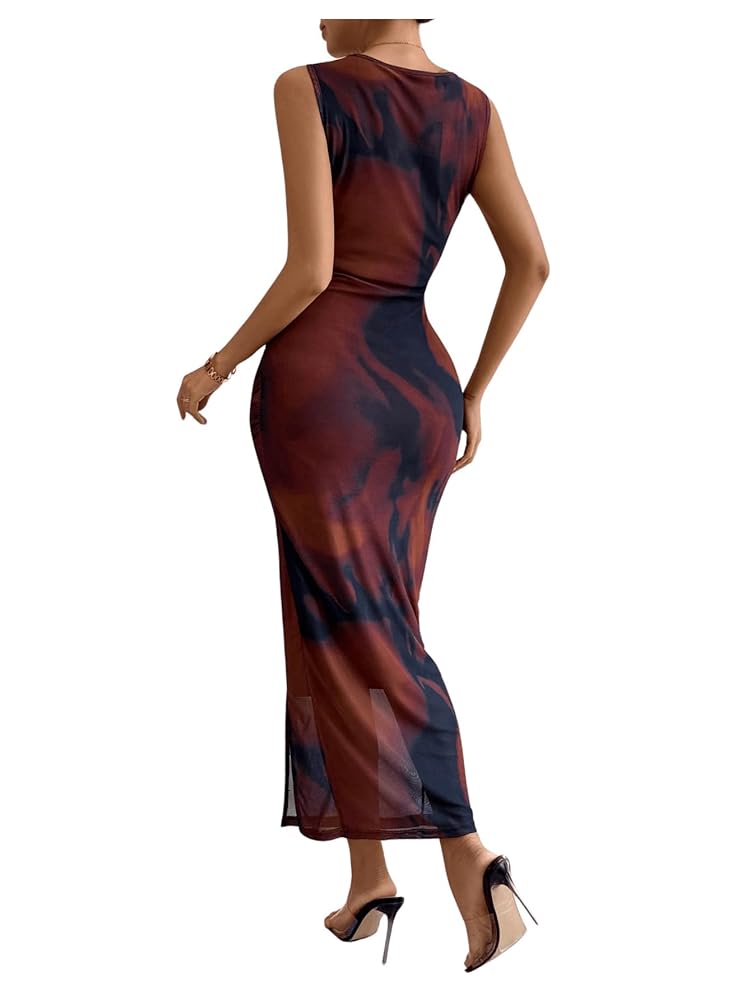 Amazon.com: Milumia Women's Tie Dye Mesh Bodycon Maxi Dress