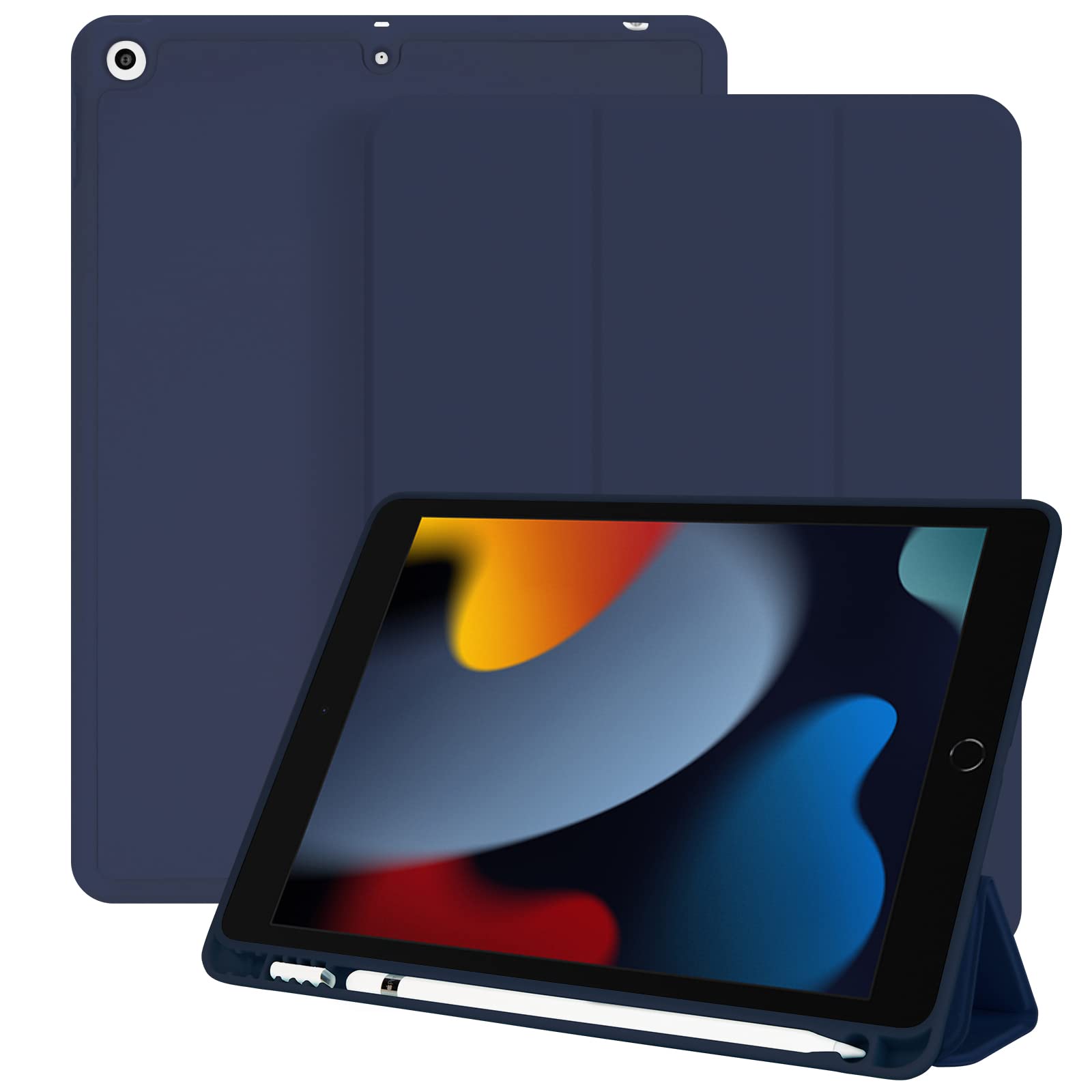 iPad 10.2 Case, iPad 9th Generation Case, iPad 8th Generation Case, iPad 7th Generation Case, Auto Wake/Sleep Cover, Protective Cover with Pencil Holder, Slim Soft TPU Back Smart Trifold Stand (Navy)