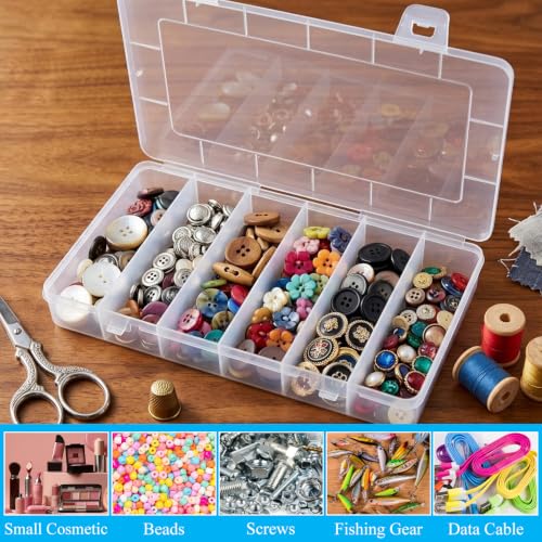 Organizador de Cajas para Pesca con 6 Compartimentos, Transparente, Caja de Plástico para Almacenamiento de Accesorios y Artesanías, Paquete de 10 miniatura 4
