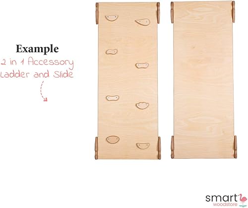 Miniatura 8 de smartwoodstore Juego de cinco artículos de triángulo de escalada, dos rampas de escalada y tobogán + arco + triángulo plegable + cubo, gimnasio para