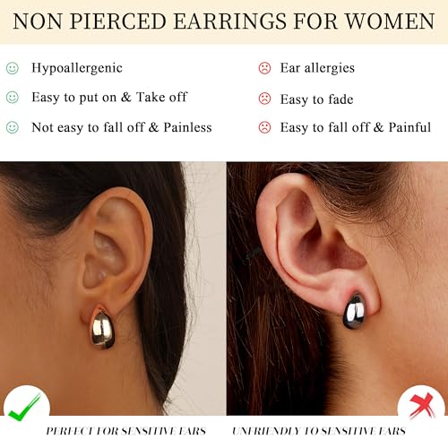 12 Pairs Gold Clip on Earrings for Women 14K Gold Plated Chunky Clip on Hoop Earrings Non-Pierced Fake Earrings Set4